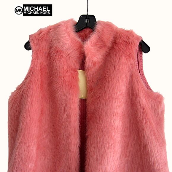 MICHAEL KORS NEW Soft Girl DUSTY ROSE Faux Fur Front/Knit Back Vest L - Picture 2 of 12